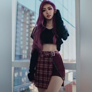 Lychee The Label Goji Red Plaid Slit Skort